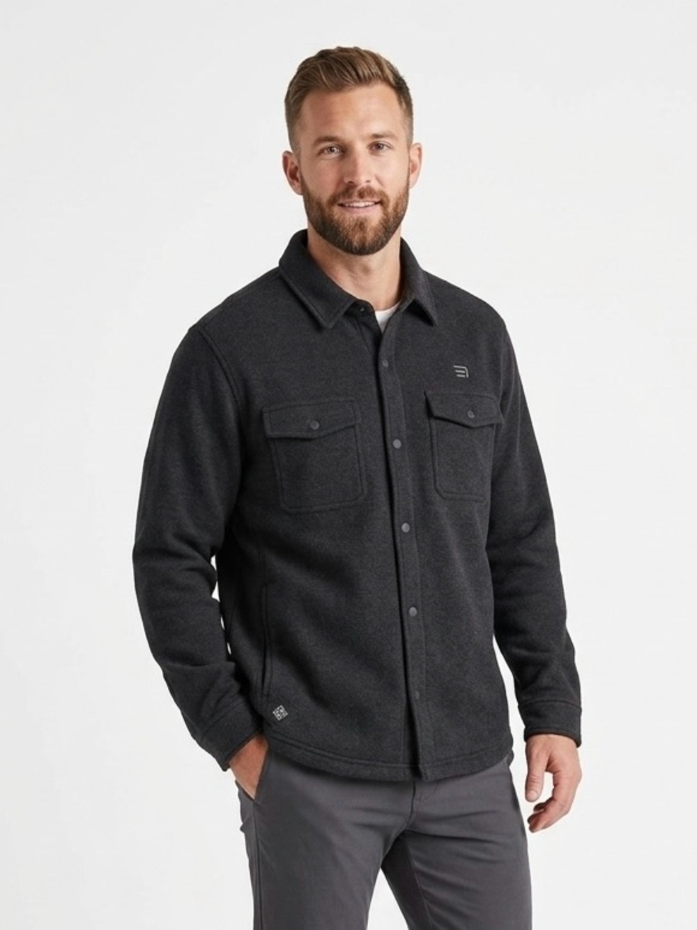 RHONE Black Snap-Front Fleece Shacket